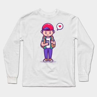 Cute Boy With Mobile Phone Long Sleeve T-Shirt